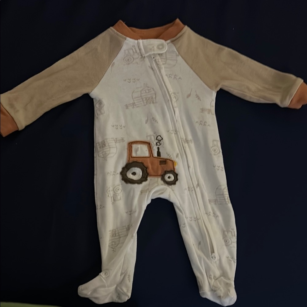 Tractor Print Kids One Piece - White and Tan